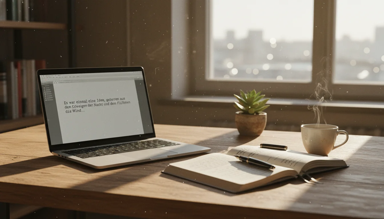 KI Text schreiben kostenlos: Laptop mit geöffnetem KI-Chat und Textvorschau